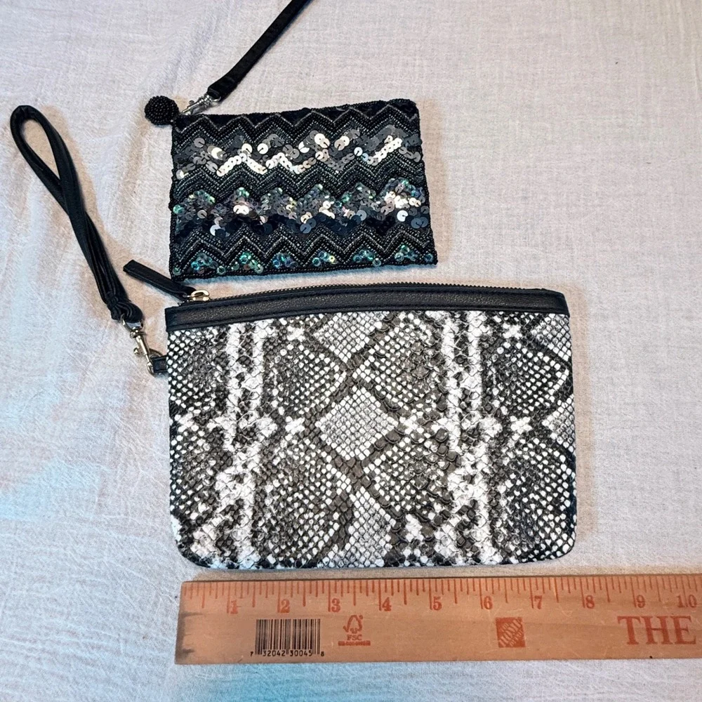 Sparkling Sequin & Snake Print Wristlet Clutch Set Two Piece Evening‎ Bag